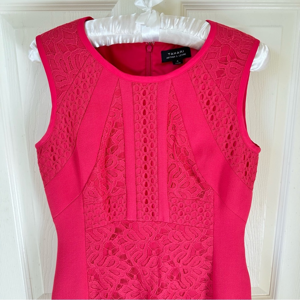 TAHARI PINK SLEEVELESS LACE OVERLAY DRESS SIZE 4